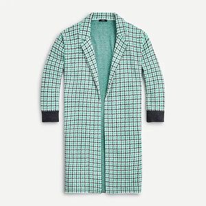 J.CREW // Ella open-front long sweater-blazer green plaid knot sweater coat